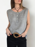 Blusa Italiana 100% Lino, sin mangas, color Gris