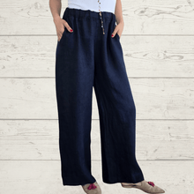 Cargar imagen en el visor de la galería, Pantalón 100% Lino Italiano, color Azul Marino
