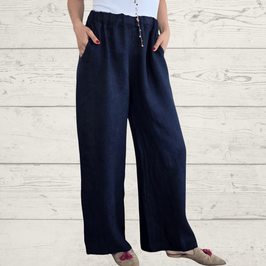 Pantalón 100% Lino Italiano, color Azul Marino