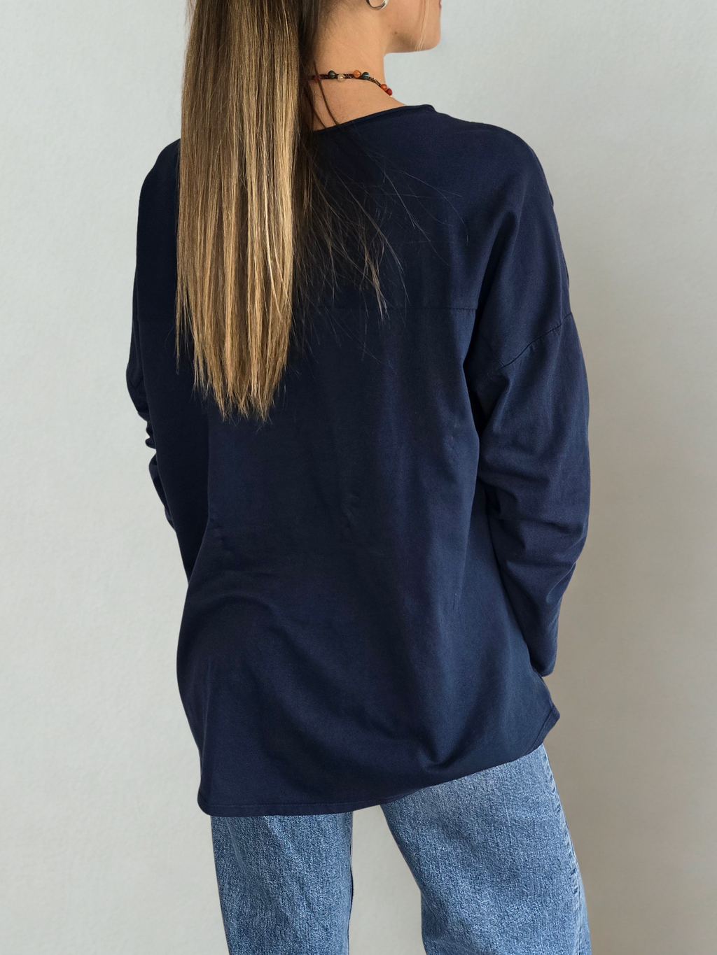 Blusa Italiana Bordada, color Azul Marino