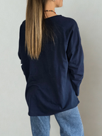 Blusa Italiana Bordada, color Azul Marino