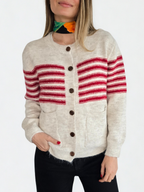Chaleco con Rayas, color Beige con Rojo