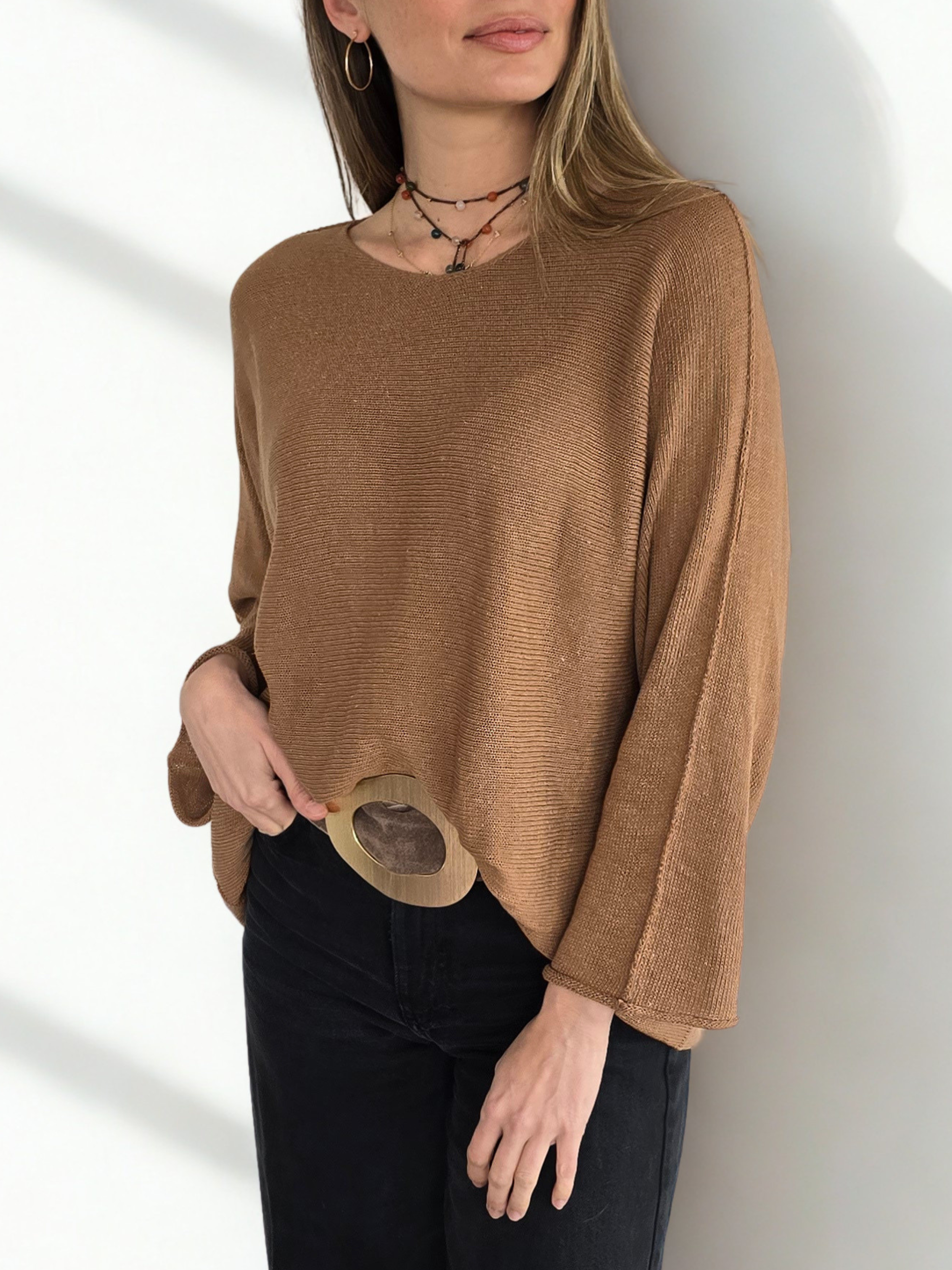 Sweater Italiano Básico, color Camel