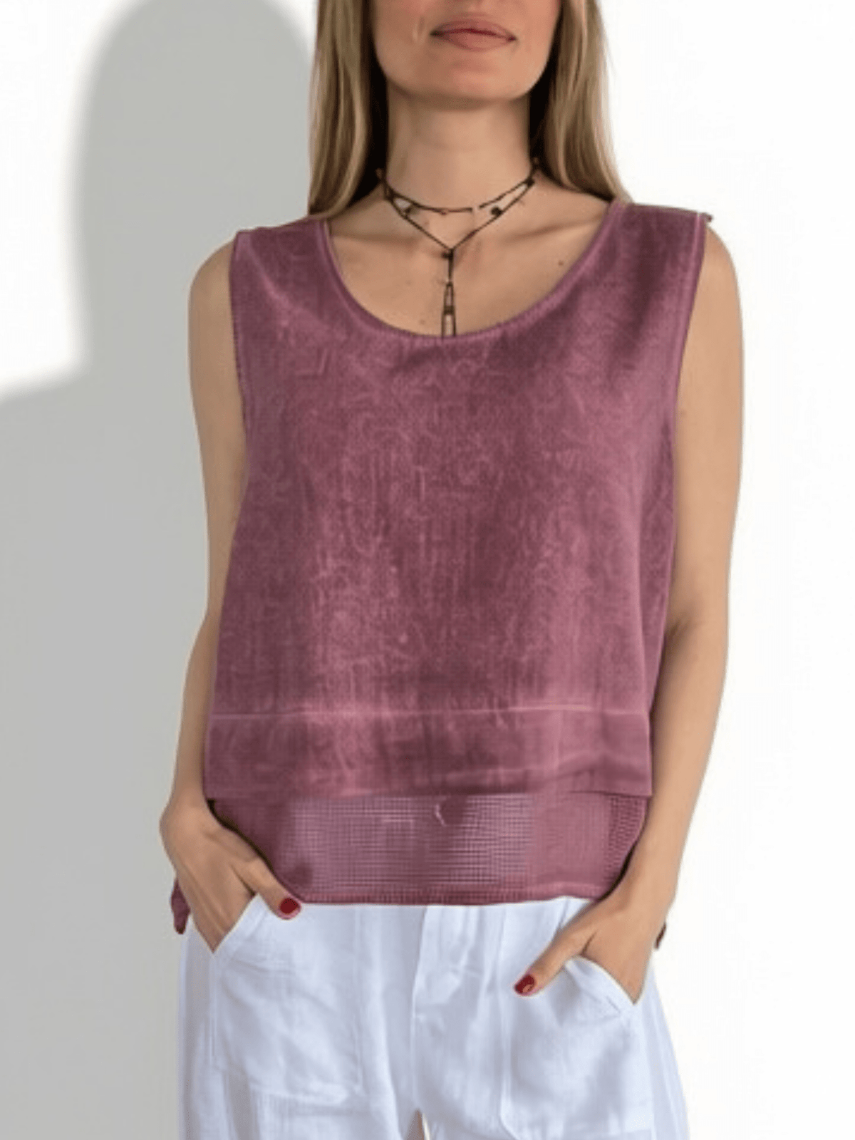 Blusa Italiana dos Texturas, color Guinda