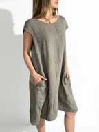 Vestido Italiano 100% Lino, color Taupe