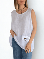 Blusa 100% Lino Italiano Botón, color Blanco