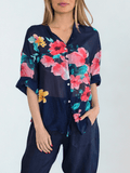 Blusa Italiana Floreada, fondo Azul