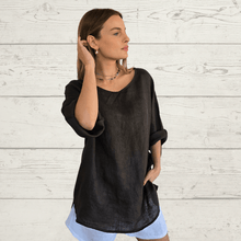 Cargar imagen en el visor de la galería, Blusa Italiana Verona 100% Lino, color Chocolate
