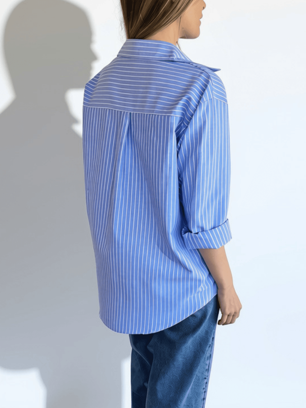 Blusa Rayada, color Celeste con Blanco