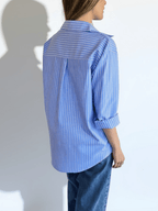 Blusa Rayada, color Celeste con Blanco
