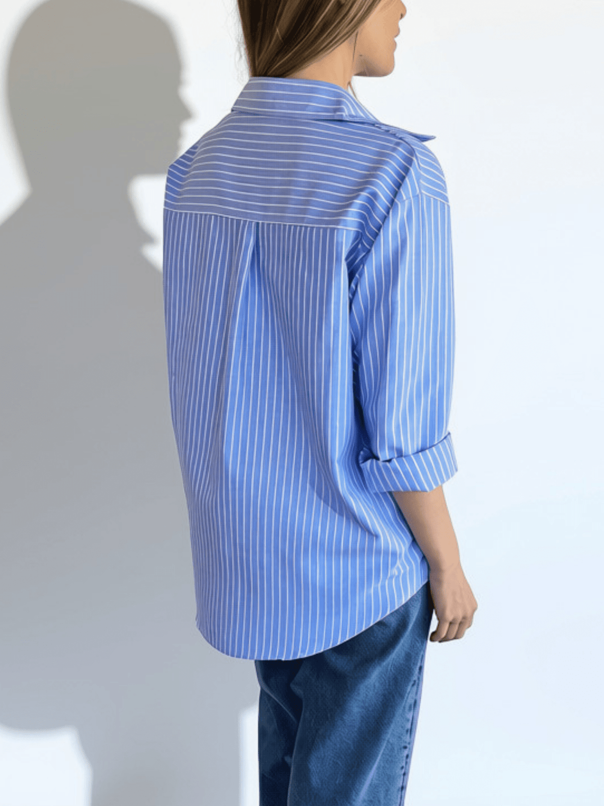 Blusa Rayada, color Celeste con Blanco