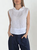 Blusa Italiana 100% Lino, corta, color Blanco