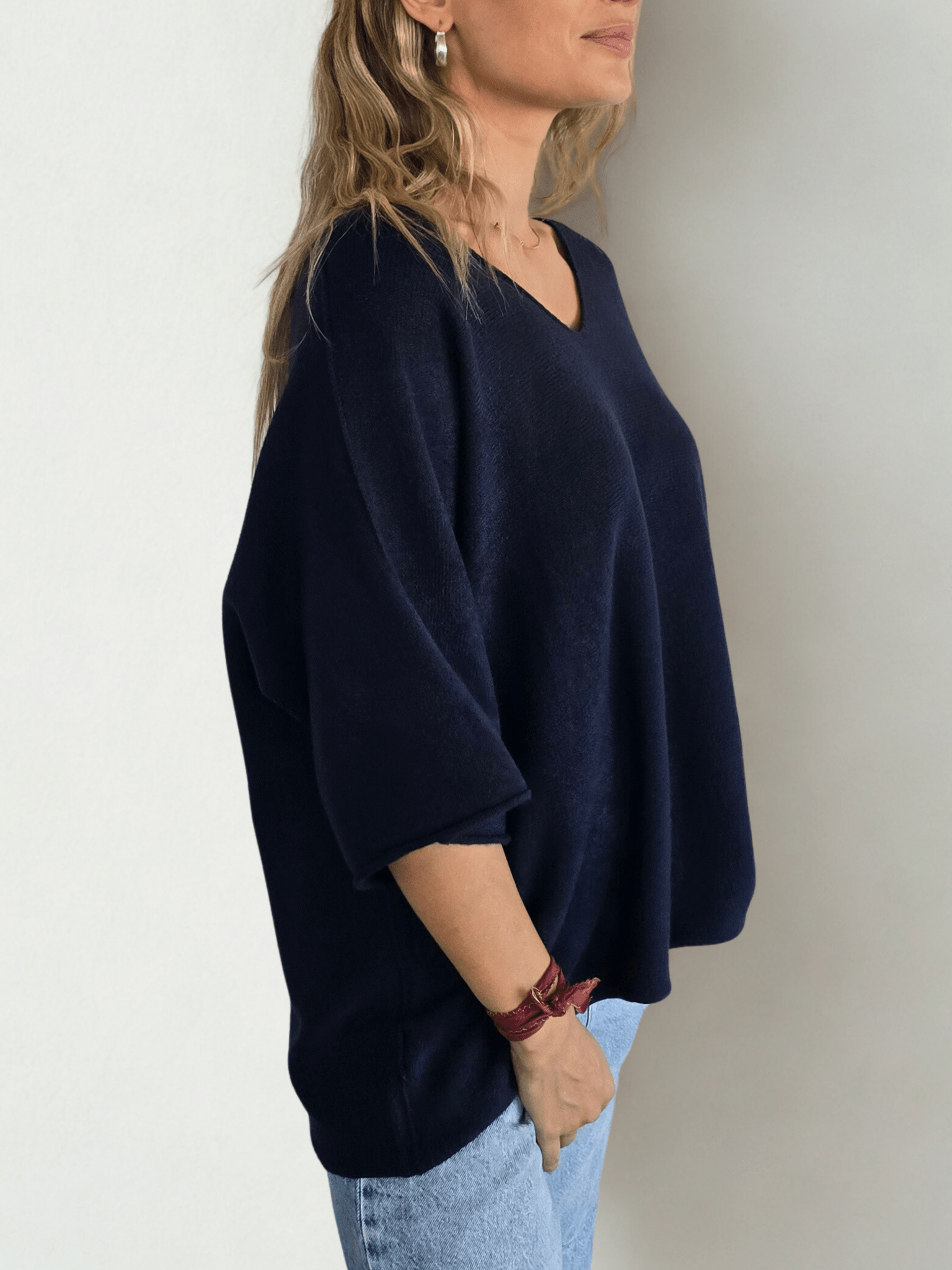 Sweater Italiano Manga 3/4, color Azul Marino