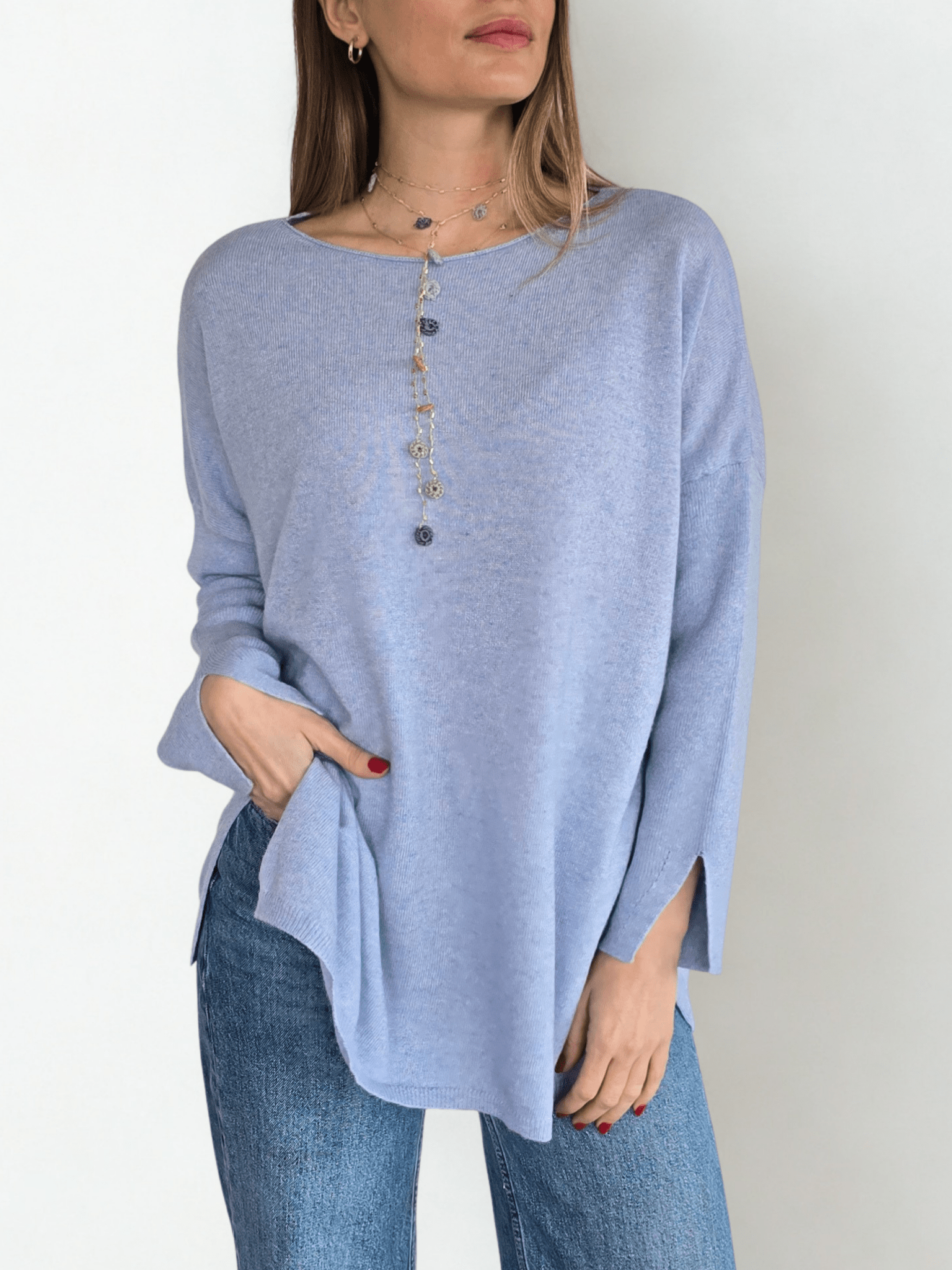 Sweater Italiano Puño Abierto, color Celeste