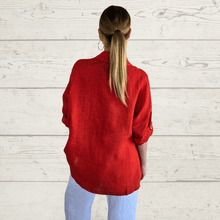 Cargar imagen en el visor de la galería, Blusa Italiana 100% Lino abotonada, color Rojo Tomate
