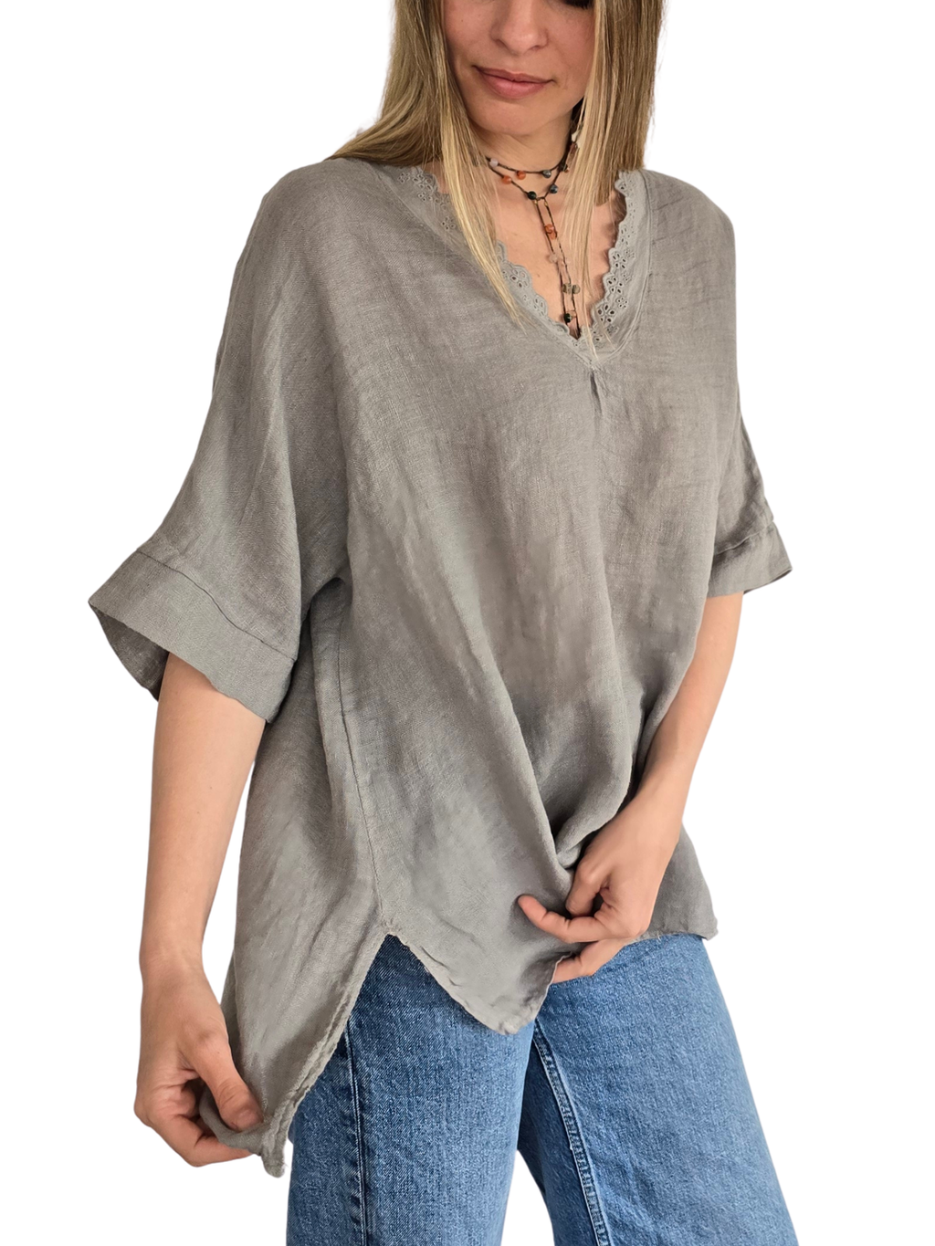 Blusa Italiana Escote Bordado, color Taupe