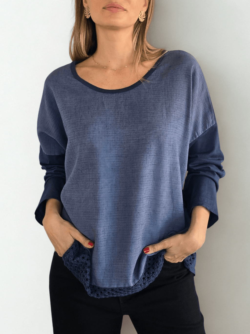 Blusa Italiana Bordada, color Azul