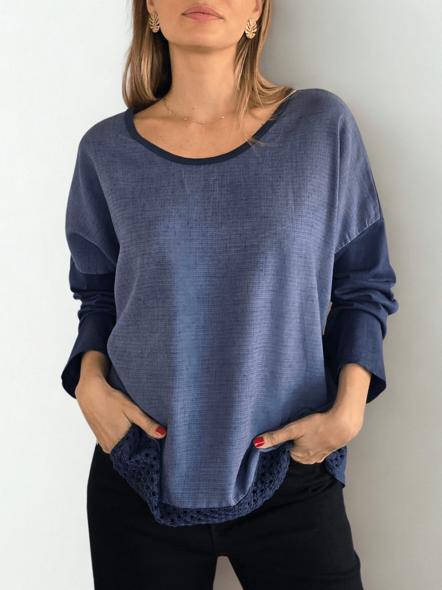 Blusa Italiana Bordada, color Azul