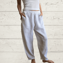 Cargar imagen en el visor de la galería, Pantalón de Lino Italiano dos bolsillos, color Blanco
