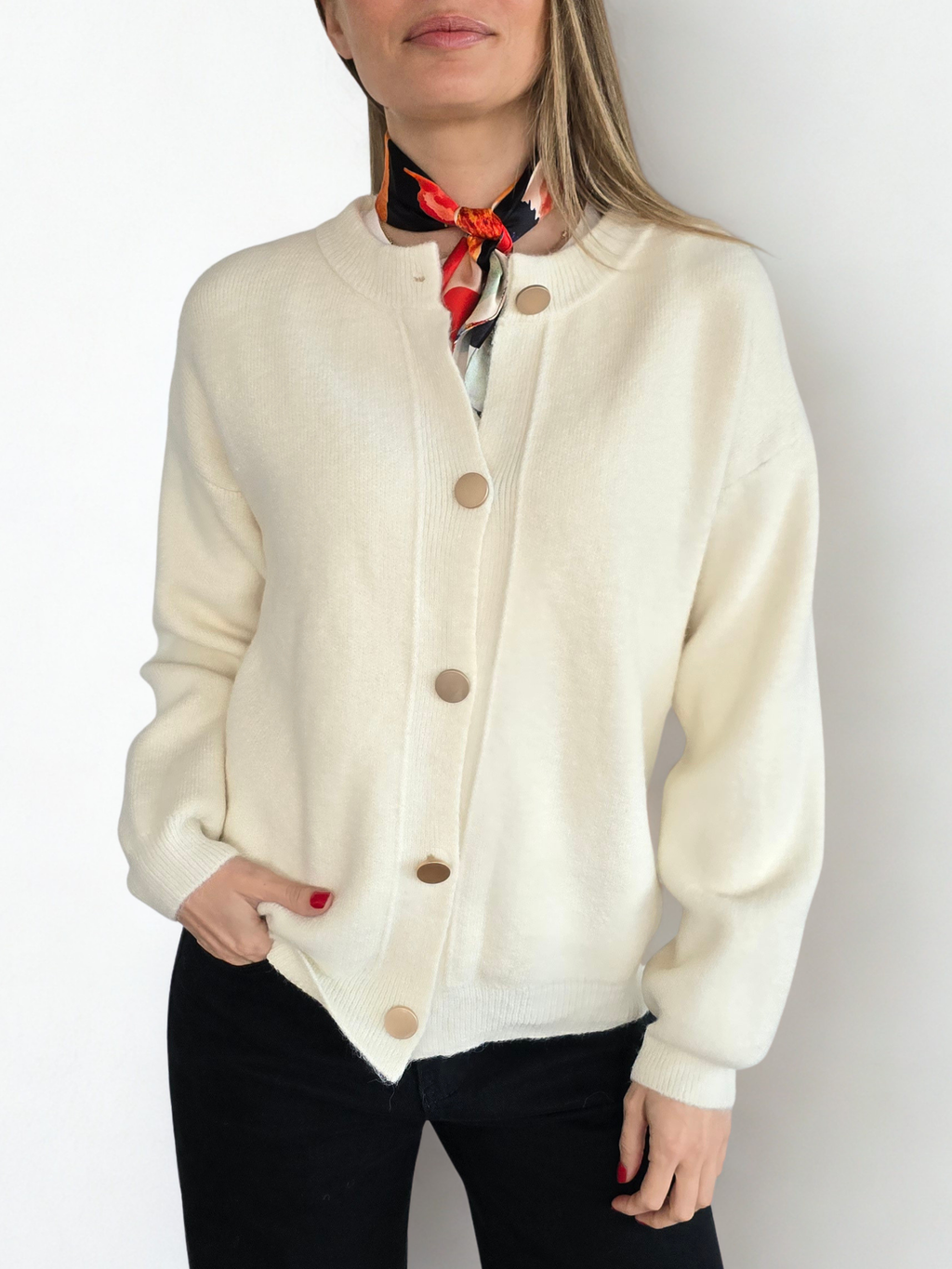 Chaleco Ribetes, color Blanco Invierno