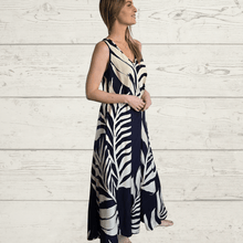 Cargar imagen en el visor de la galería, Vestido largo estampado, color Azul con beige
