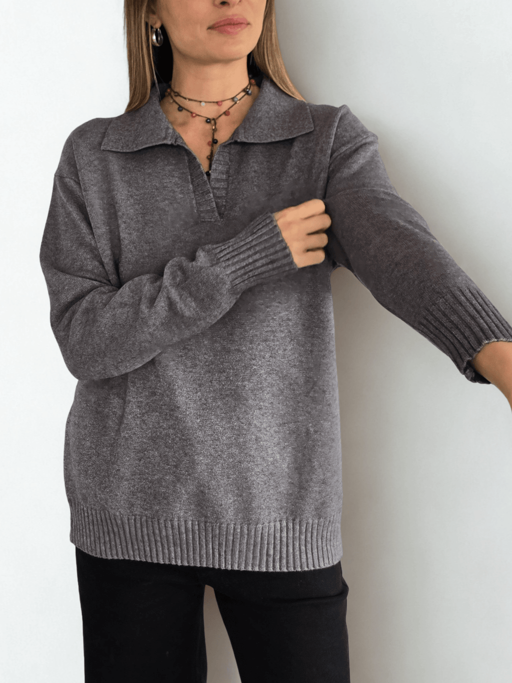 Sweater Con Cuello, color Gris