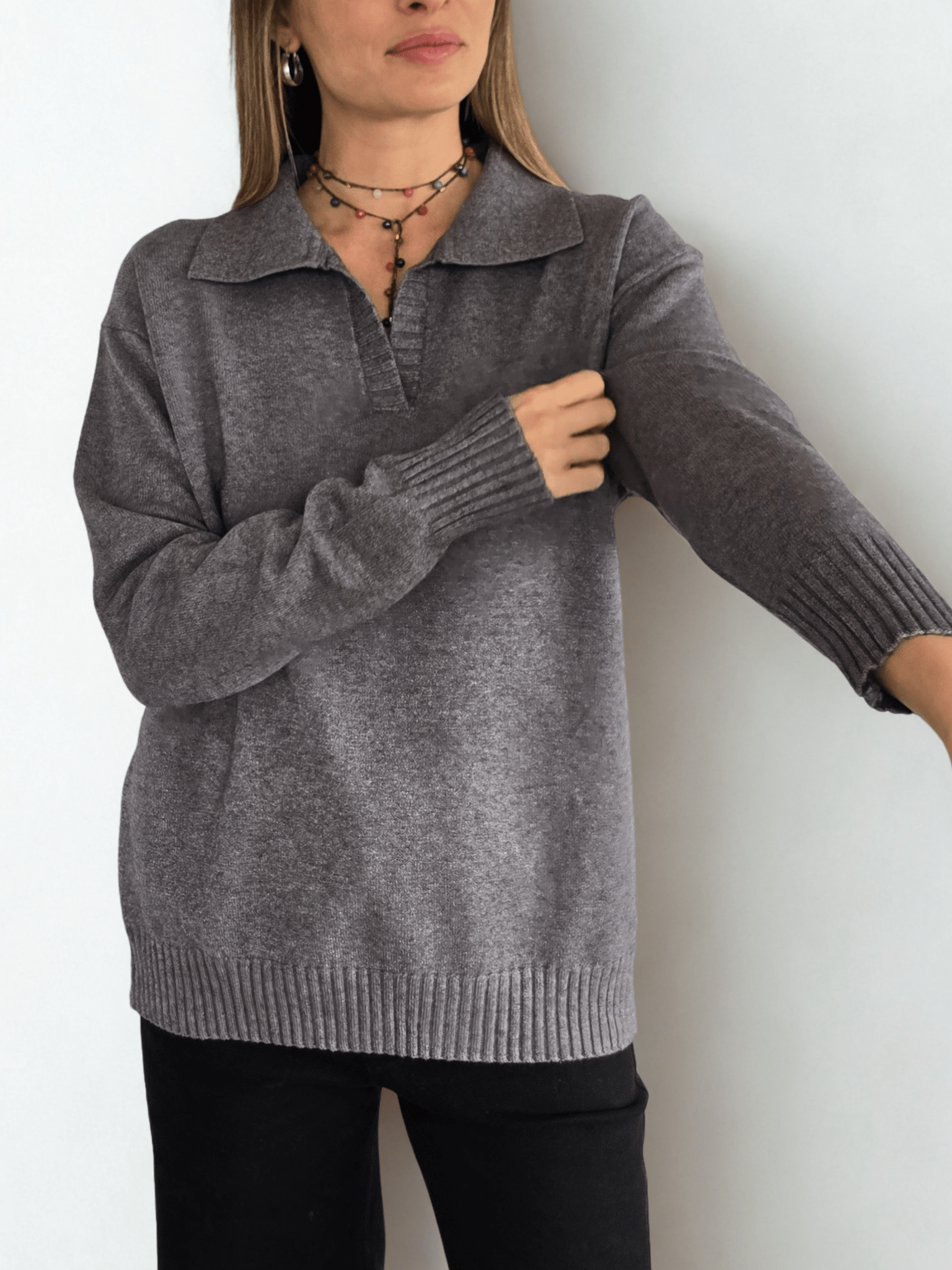 Sweater Con Cuello, color Gris
