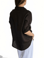 Blusa Italiana 100% Lino Dos Bolsillos, color Chocolate