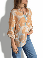 Blusa Estampada Flores, Tonos Camel