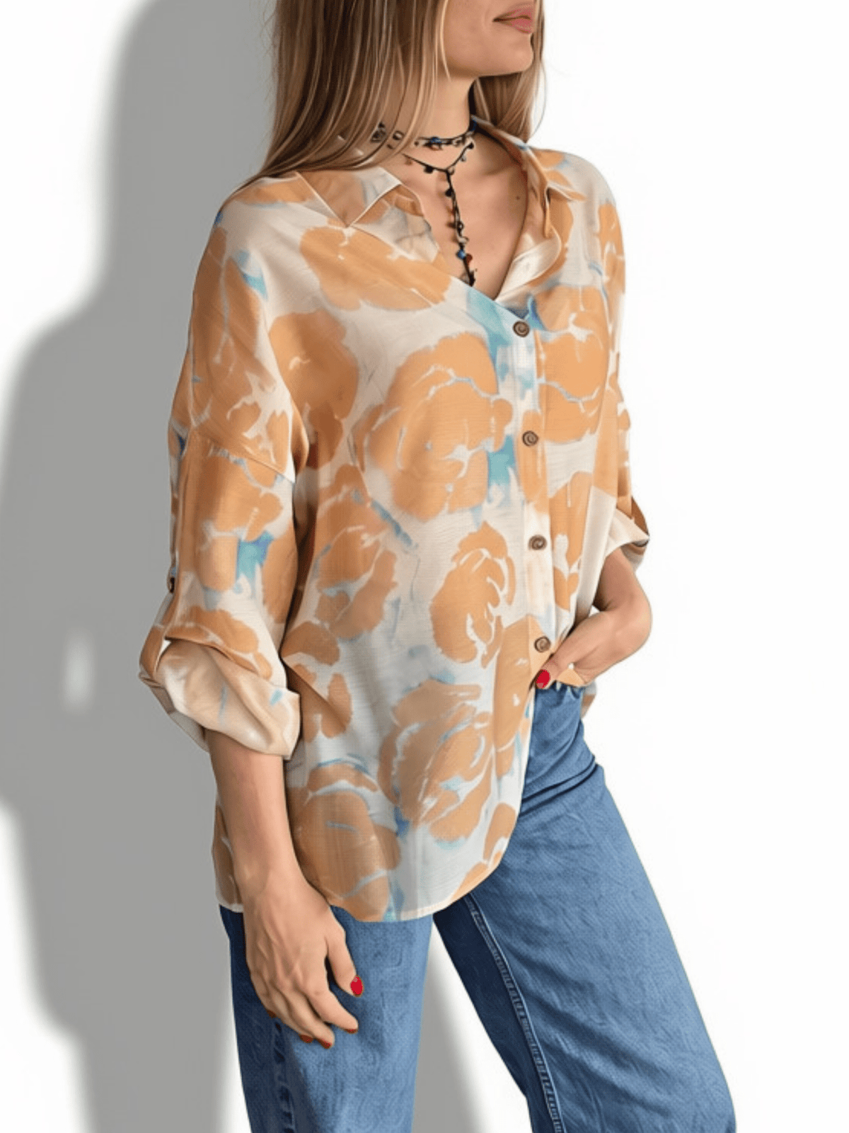Blusa Estampada Flores, Tonos Camel