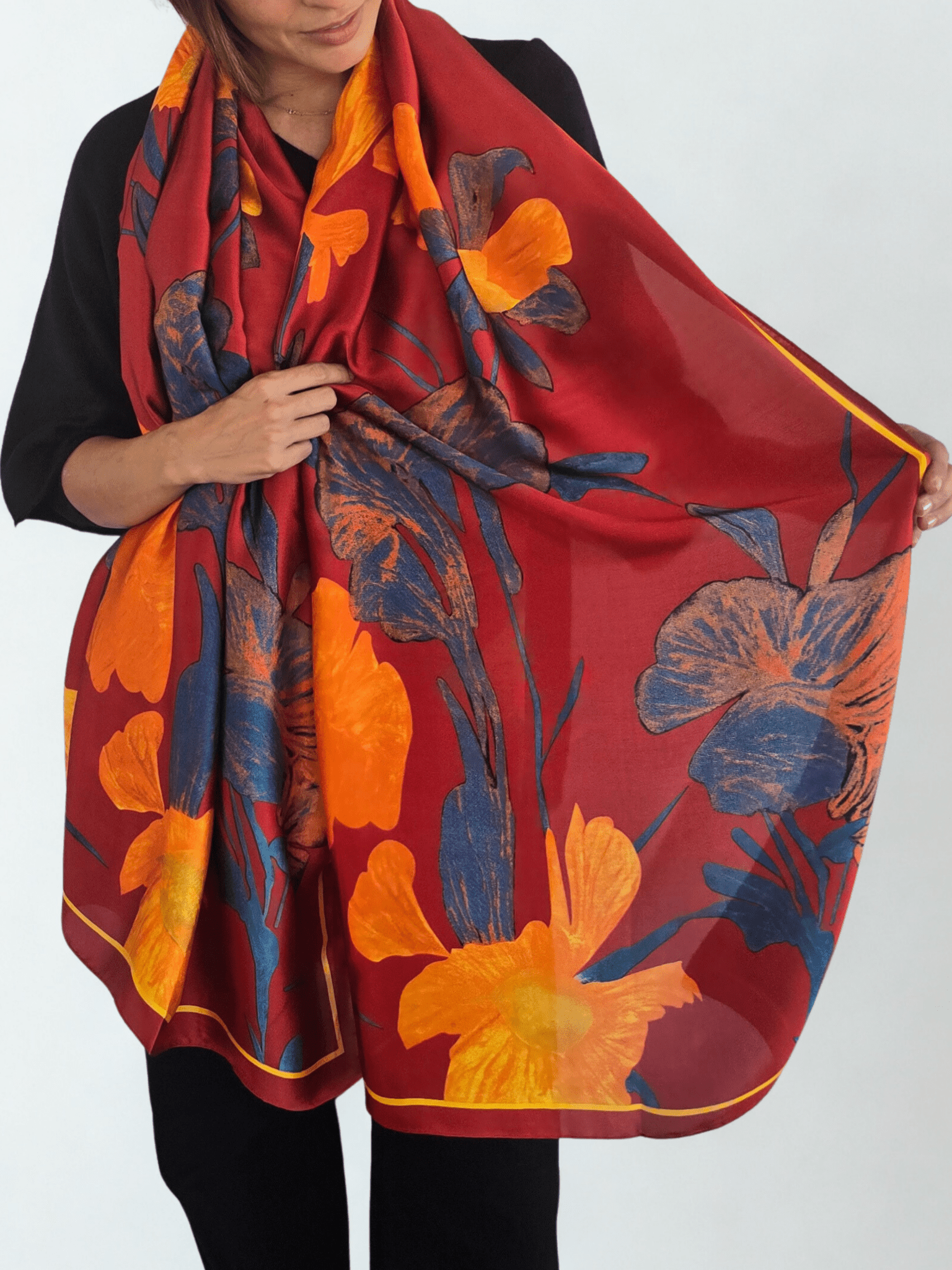 Pañuelo Estampado Largo, fondo Burdeo