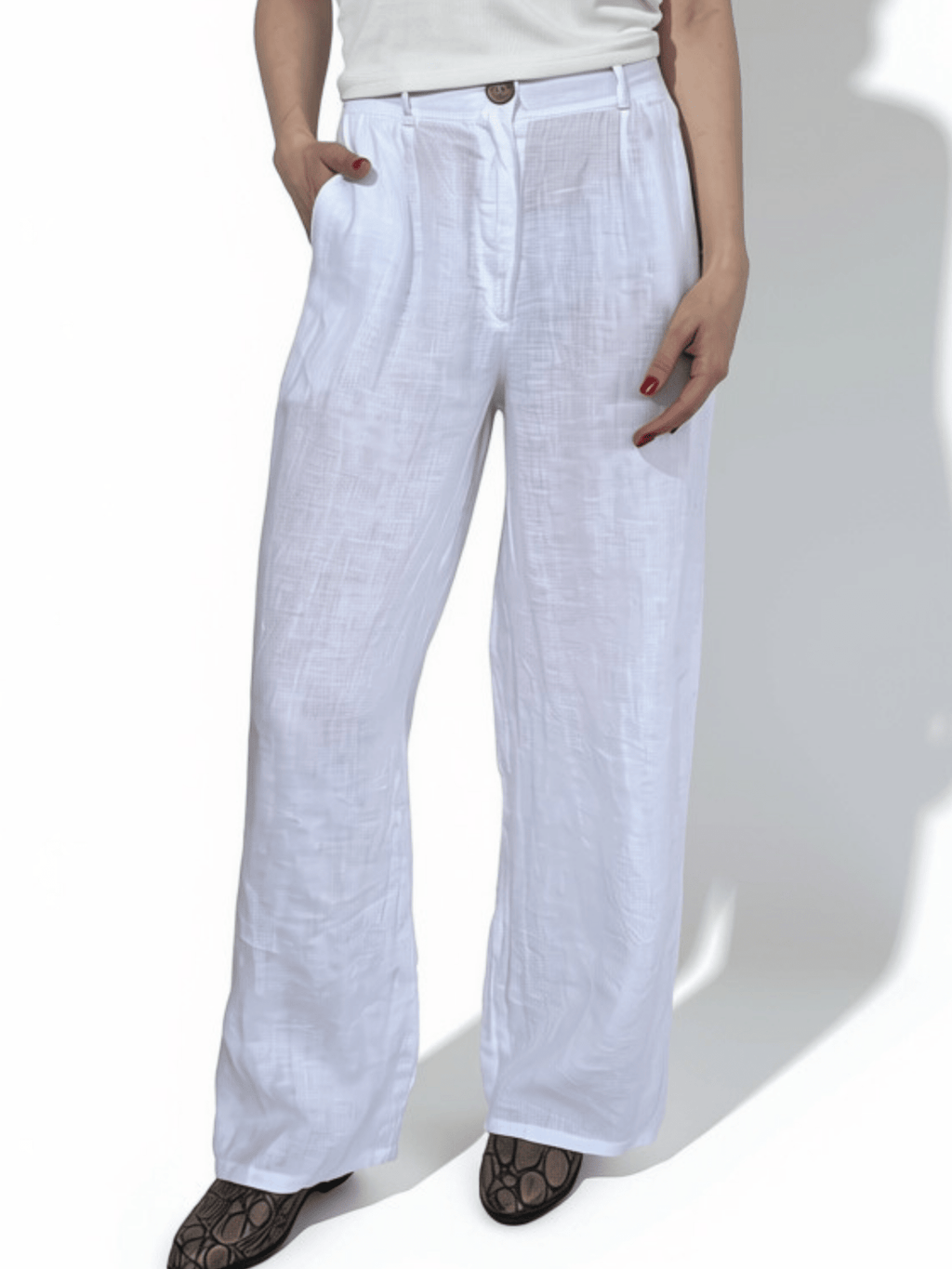 Pantalón 100% Lino Italiano, color Blanco