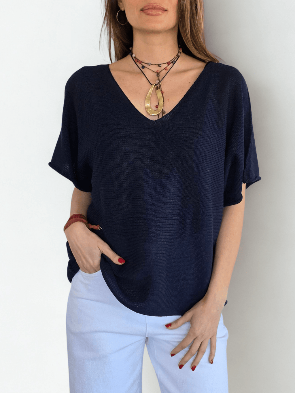 Sweater Italiano Hilo, color Azul Marino