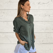 Cargar imagen en el visor de la galería, Blusa Italiana Toscana 100% Lino, color Verde

