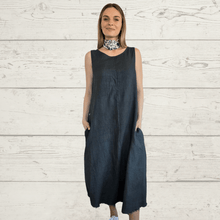 Cargar imagen en el visor de la galería, Vestidos de Lino Italiano basta desflecada, color Gris
