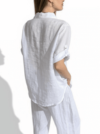 Blusa Italiana 100% Lino dos Bolsillos, color Blanco
