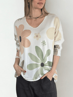Sweater Italiano Estampado Flores, tonos Verdes