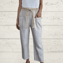 Cargar imagen en el visor de la galería, Pantalón 1005 Lino Italiano lazo en la cintura, color Beige
