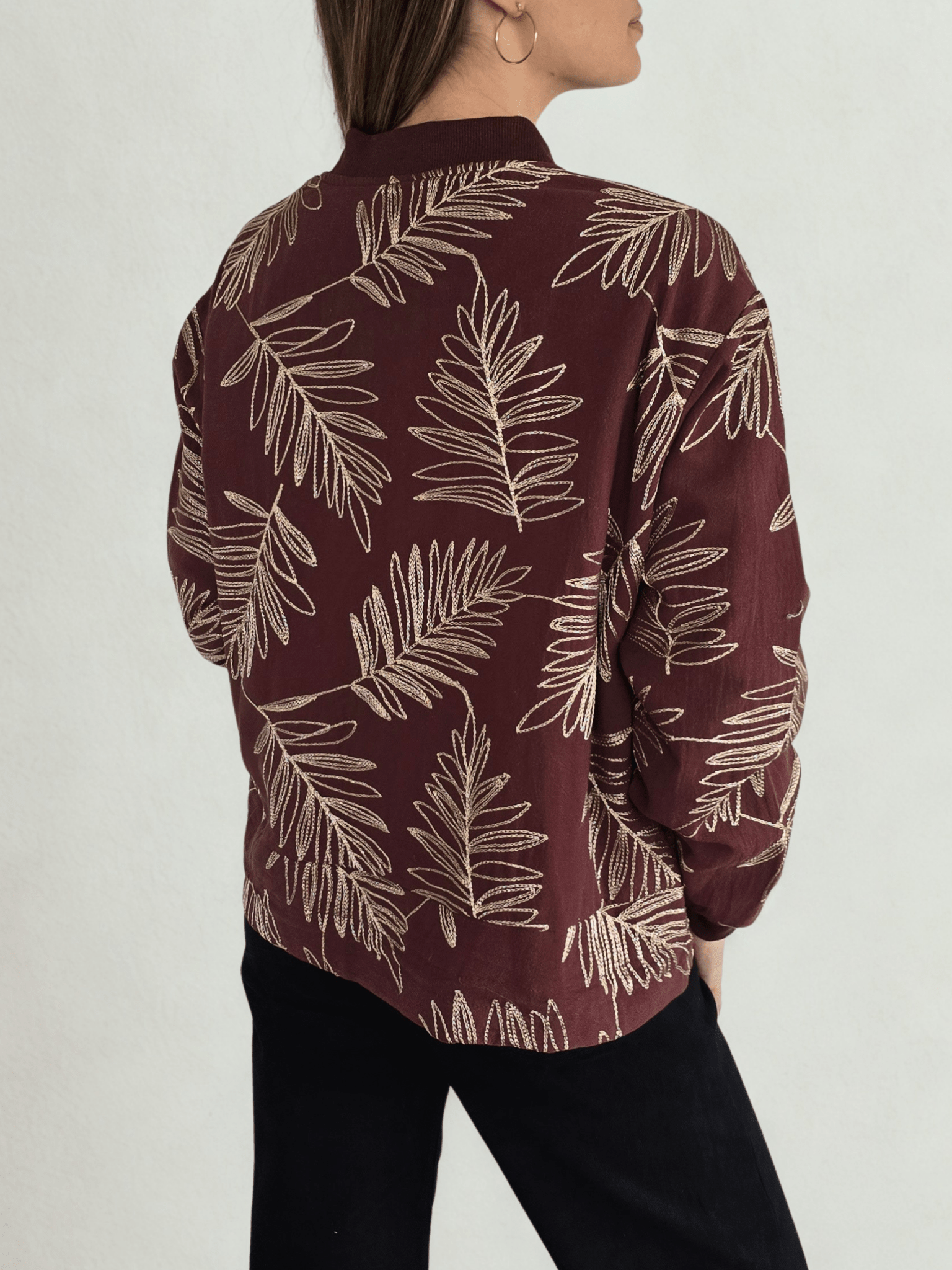 Chaqueta Bomber Bordado, color Burdeo