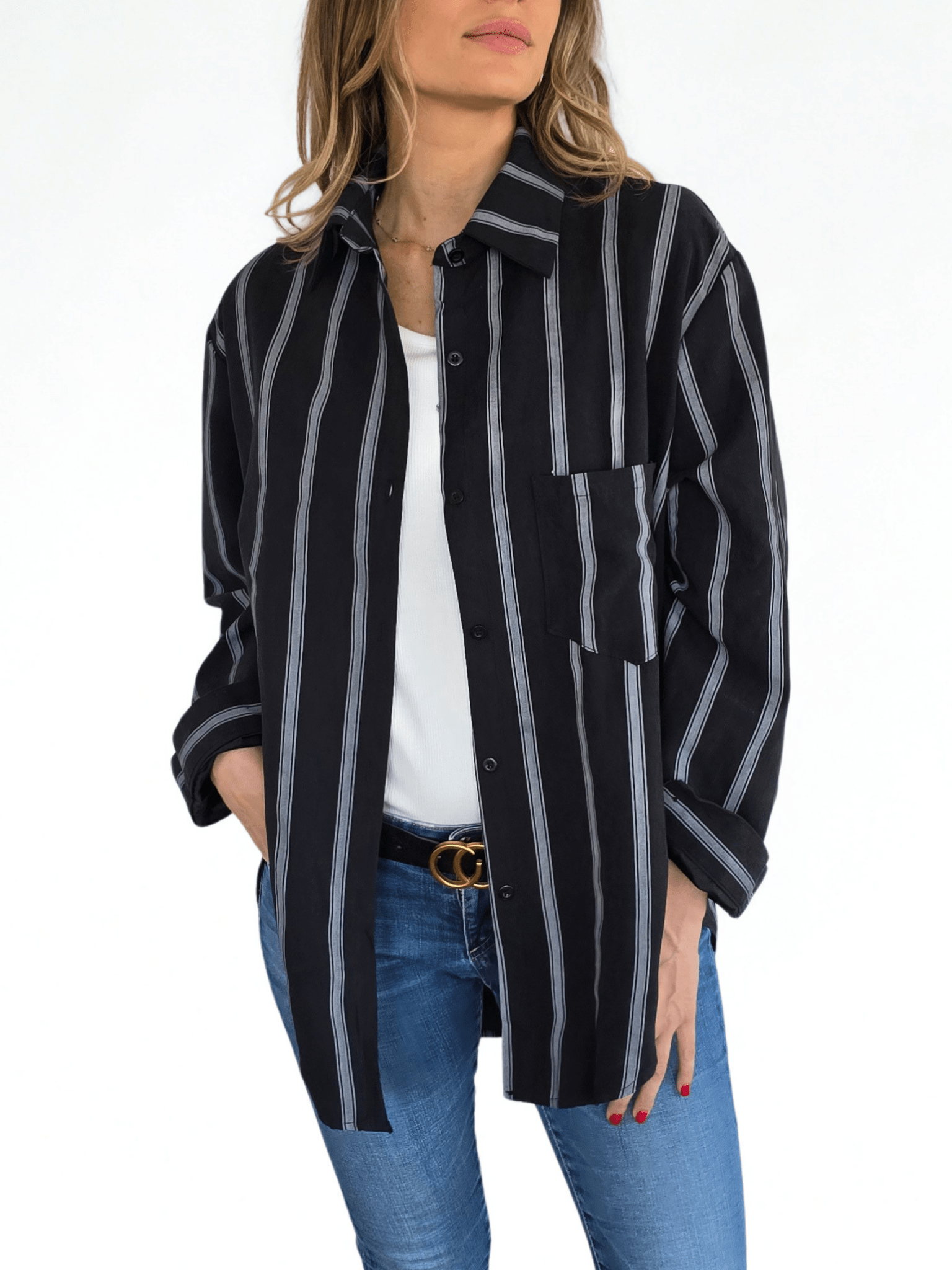 Blusa Rayada, color Negro