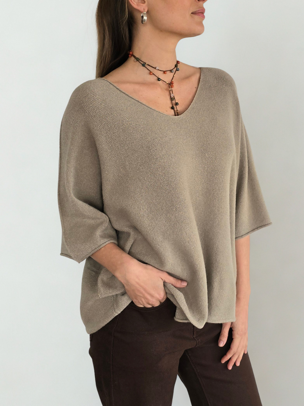Sweater Italiano manga 3/4, color Tostado