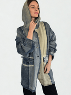 Chaqueta Jeans Dos Colores, color Azul con Beige