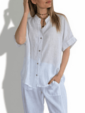 Blusa Italiana 100% Lino Escote en V, color Blanco