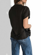 Blusa Italiana 100% Lino un botón, color Chocolate