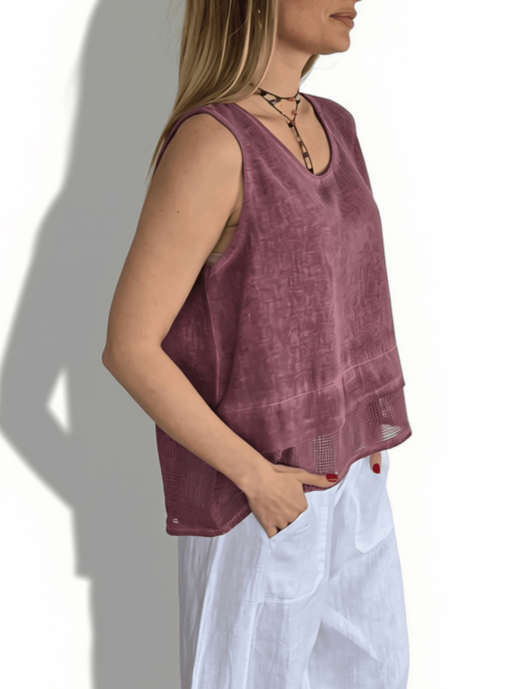 Blusa Italiana dos Texturas, color Guinda
