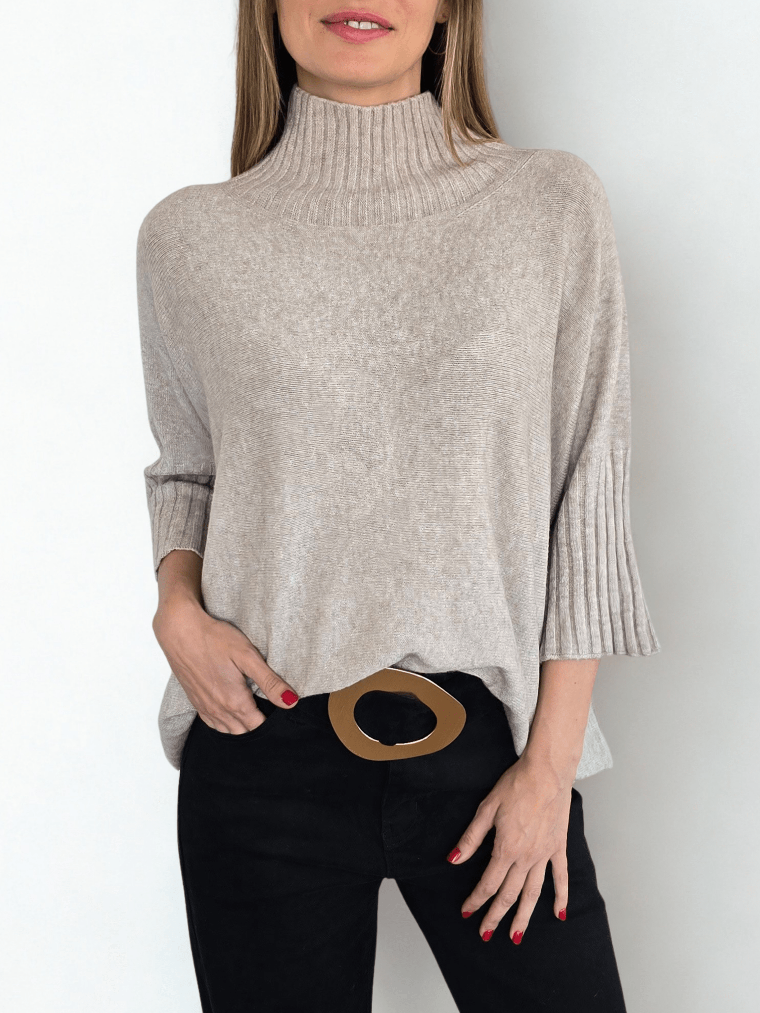 Sweater Italiano manga 3/4, color Beige