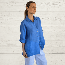 Cargar imagen en el visor de la galería, Blusa Italiana 100% Lino abotonada, color Jacinto
