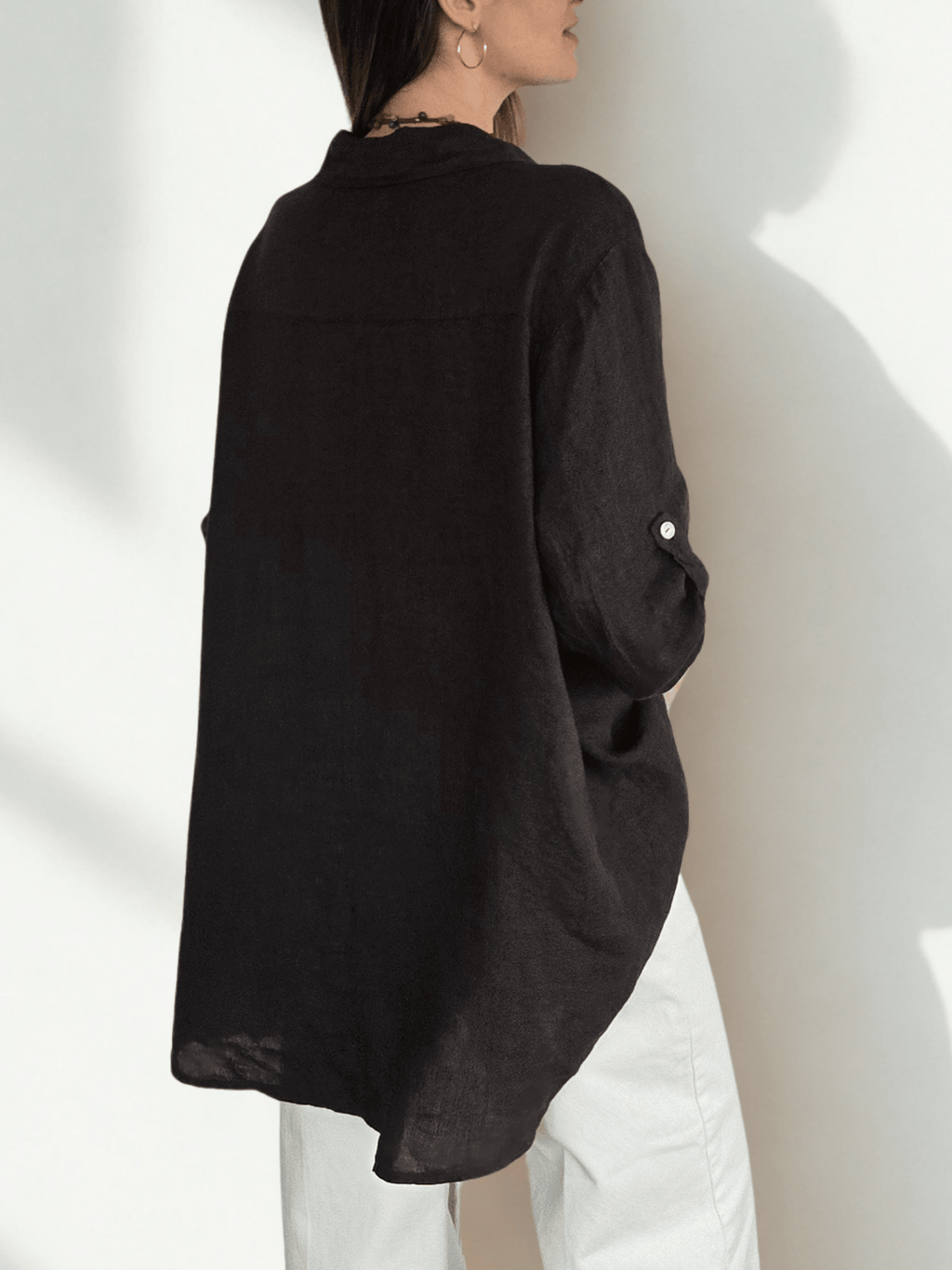 Blusa Italiana 100% lino Ancha, color Café