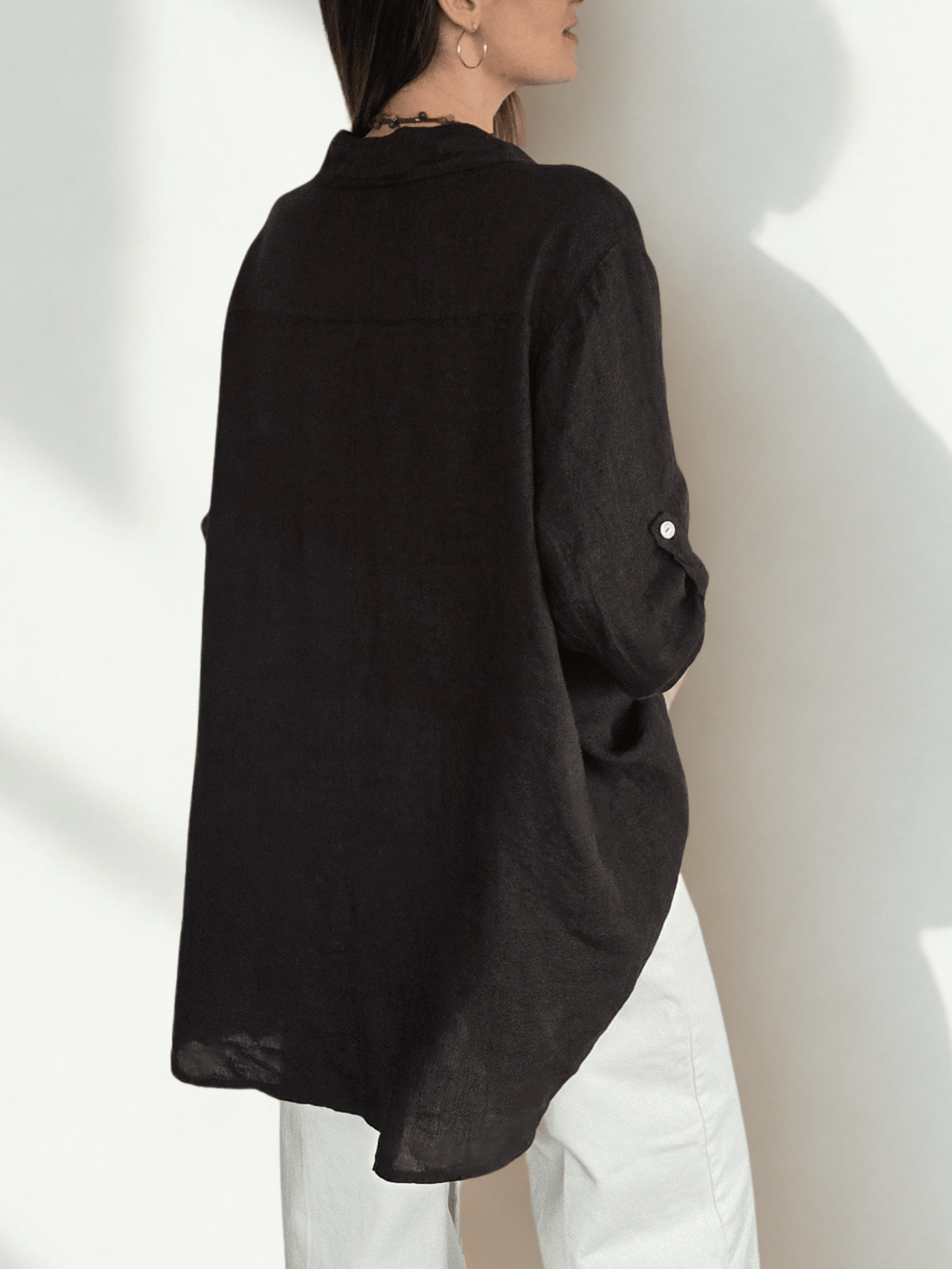 Blusa Italiana 100% lino Ancha, color Café