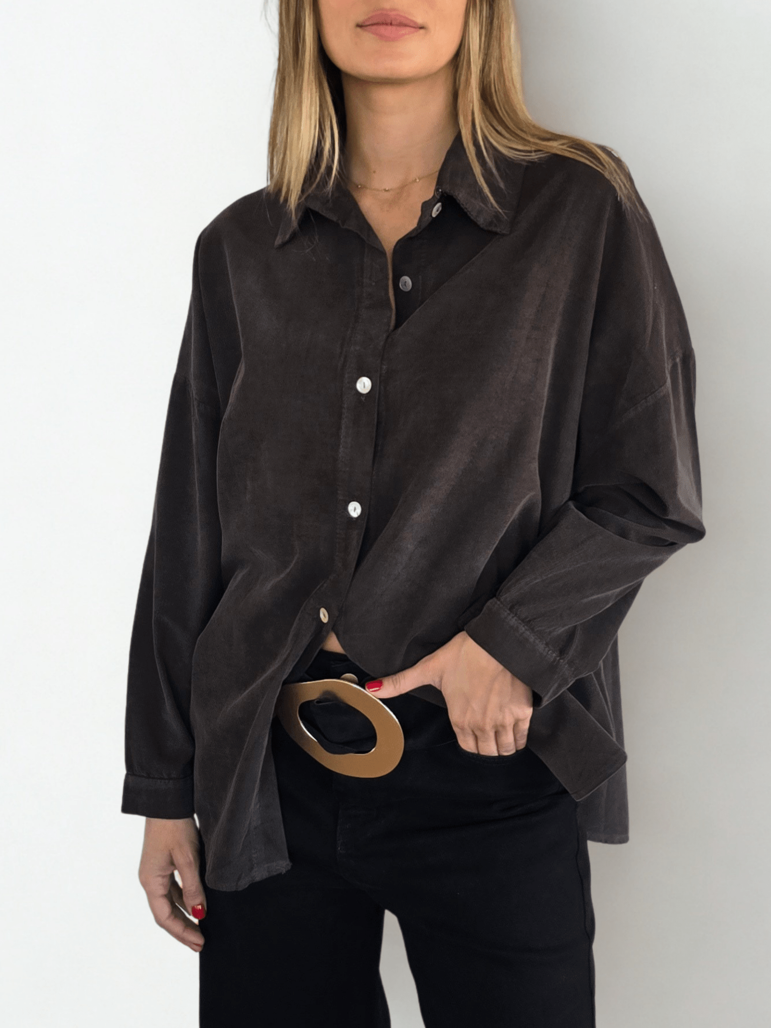 Blusa Italiana cotelé mil rayas, color Chocolate